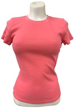 TNA Fitted Crewneck Tee in Bright Coral Pink Size M
